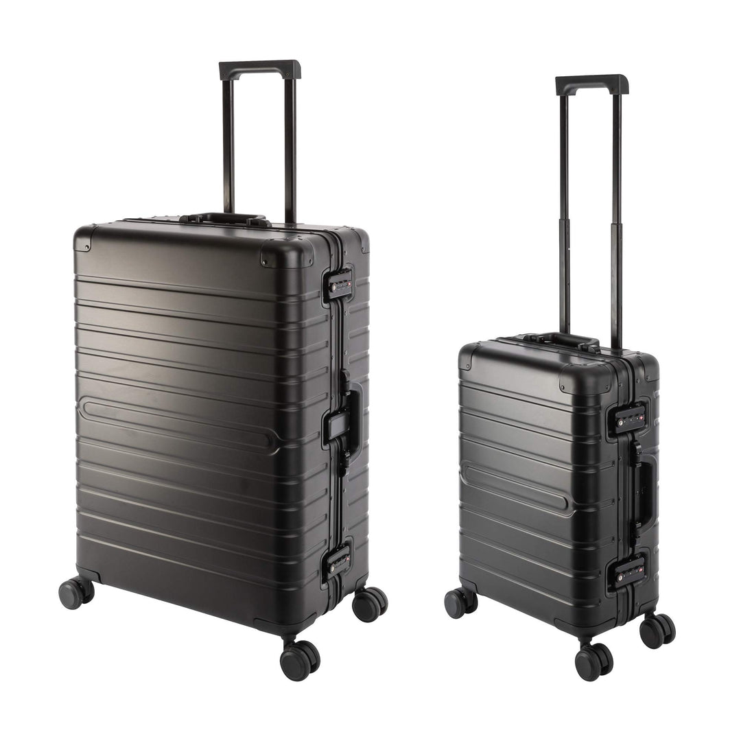Travelhouse Oslo Alu Reisekoffer Schwarz S-55cm & L-75cm Hartschalenkoffer Reise Trolley Koffer Set