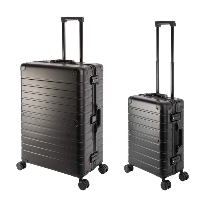 Travelhouse Oslo Alu Reisekoffer Schwarz S-55cm & L-75cm Hartschalenkoffer Reise Trolley Koffer Set