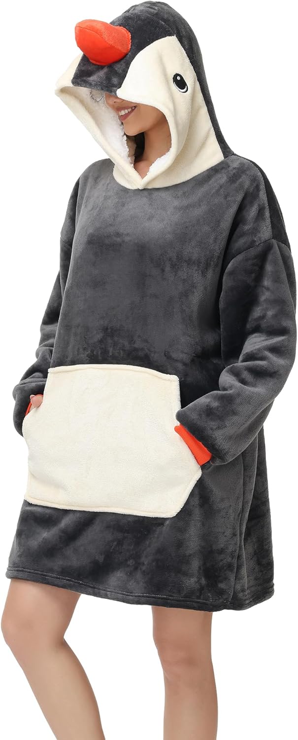 LATH.PIN Panda Übergrosse Decken-Hoodie Flanell mit Kapuze Pulloverdecke Sweatshirt Unisex Kapuzenpu
