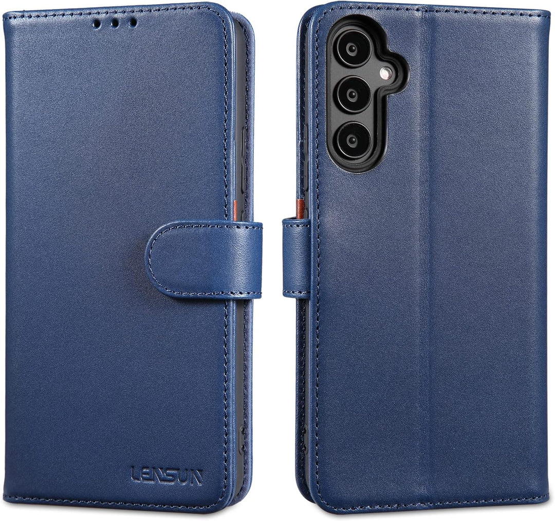 LENSUN Handyhülle Echt Leder für Samsung Galaxy A34, Echtleder Hülle [Kartenfach][Magnetverschluss][