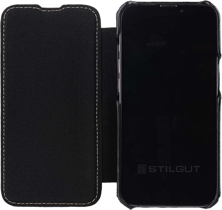 STILGUT Book Case kompatibel mit iPhone 13 Pro (6.1“) Hülle aus Leder zum Klappen, Klapphülle, Handy