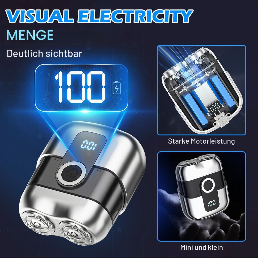 Mini Rasierer Herren Elektrisch, Tragbar Elektrorasierer mit LED-Anzeige, USB Wiederaufladbare Nass