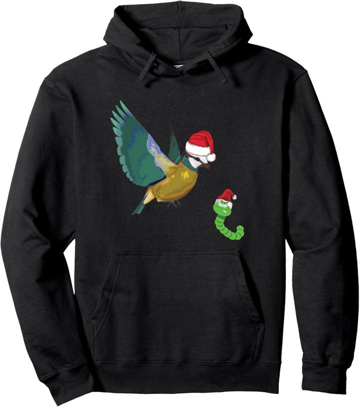 Vogel Und Wurm Mit Weihnachtsmütze - Kinder Pullover Hoodie
