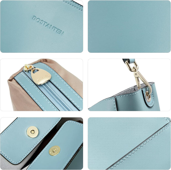 BOSTANTEN Leder Damen Handtasche Schultertasche Umhängetasche Designer Tasche Gross Hellblau, Hellbl