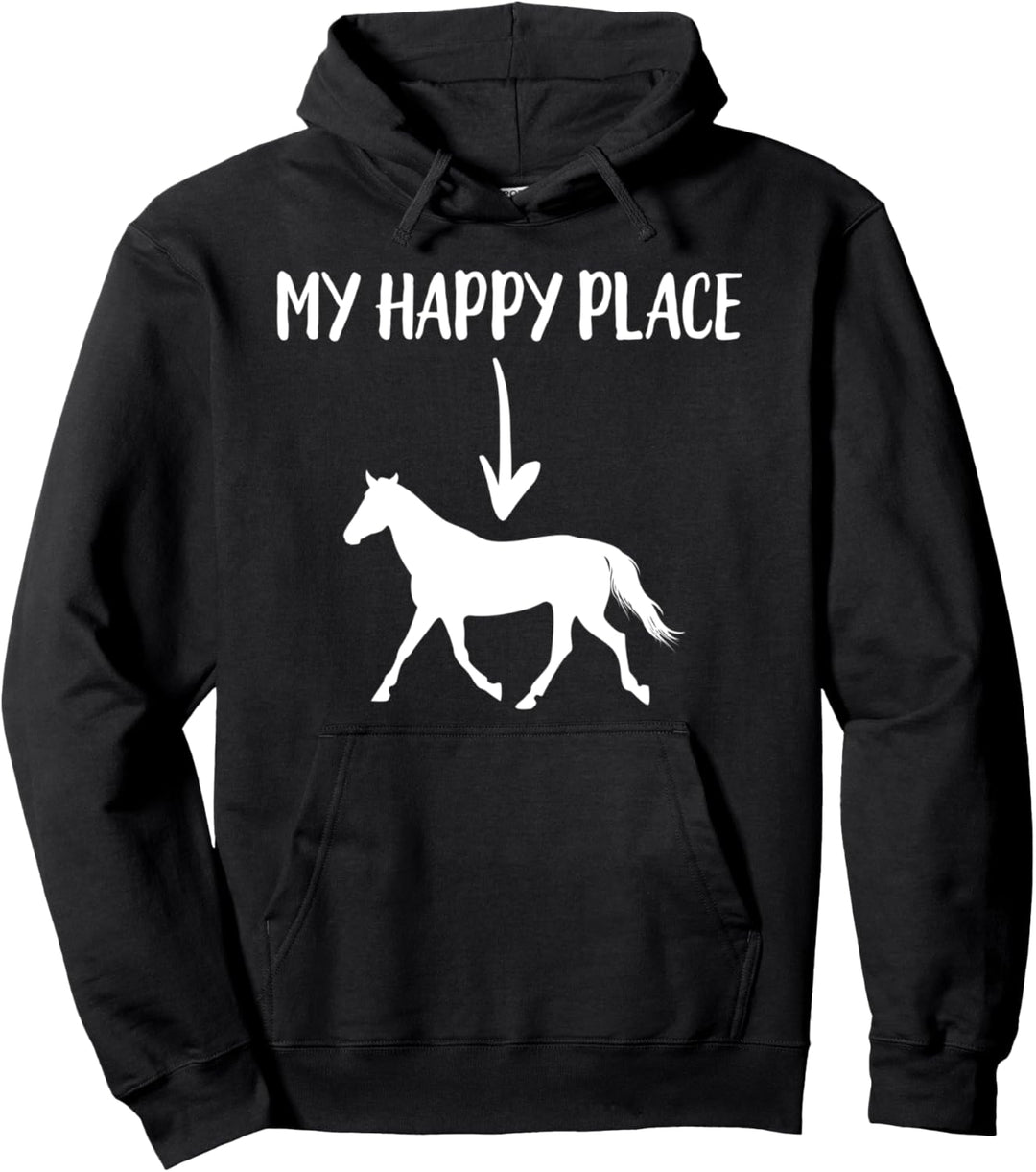 Pferd My Happy Place Reiten Reiterin Voltigieren Dressur Pullover Hoodie