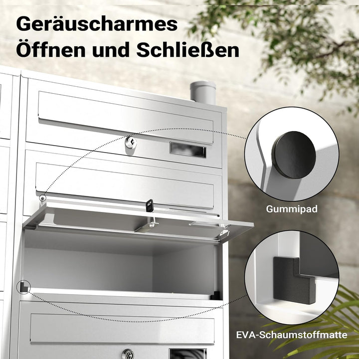Wiltec 10er Briefkastenanlage weiss 945 x 270 x 1500 mm, Standbriefkasten mit 2x5 Fächern, Schlüssel
