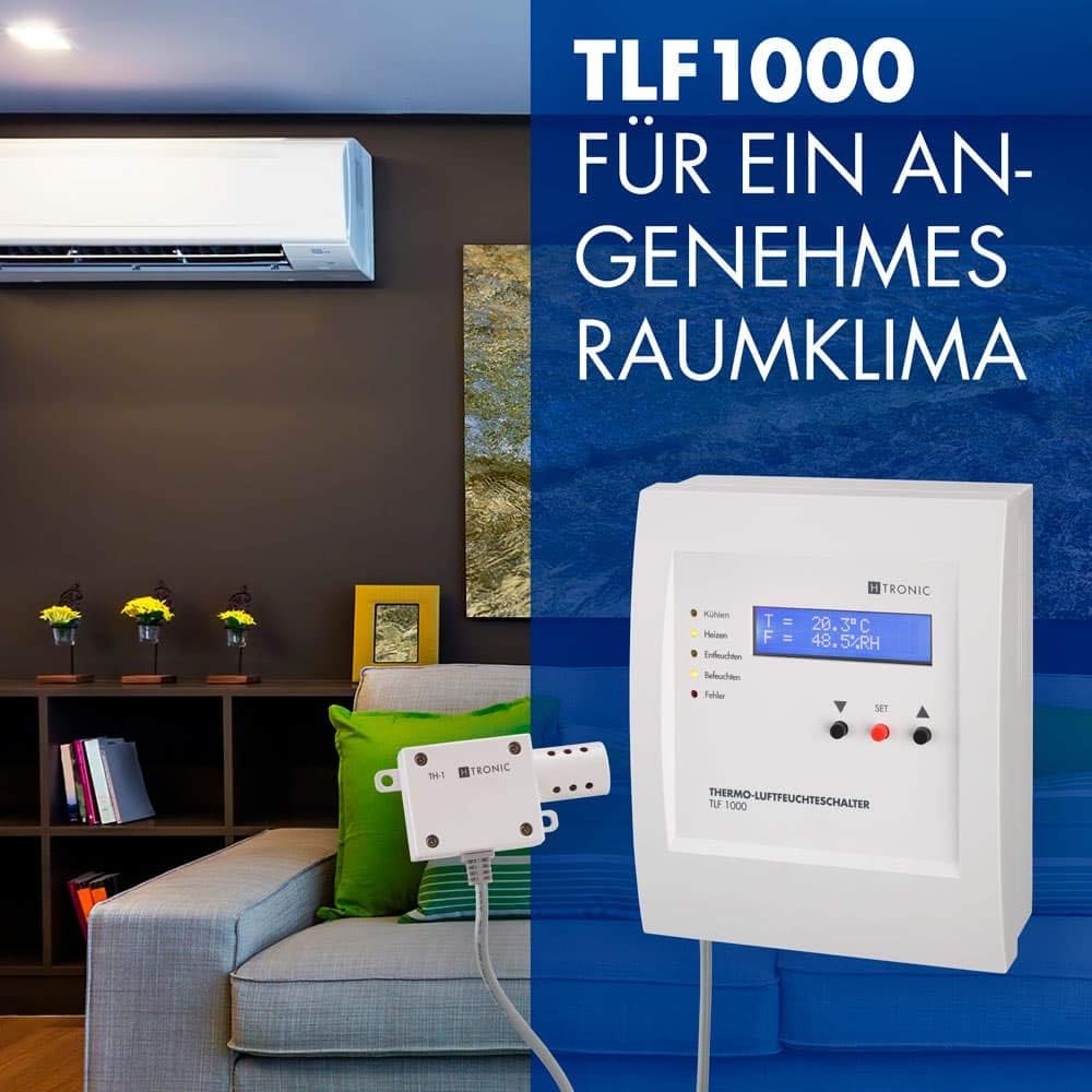 TLF1000 Temperatur-Luftfeuchteschalter inkl. Sensor, Thermostat, Hygrostat, 230V