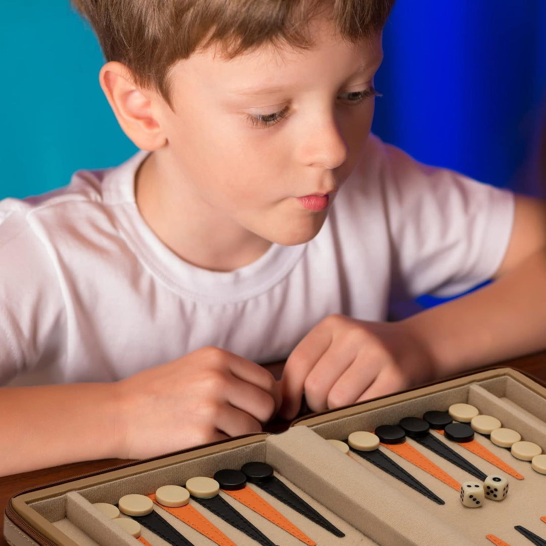 Yellow Mountain Imports Reisespielset Backgammon in Magnetischer Lederoptik, Bozcaada -mit Magnetisc