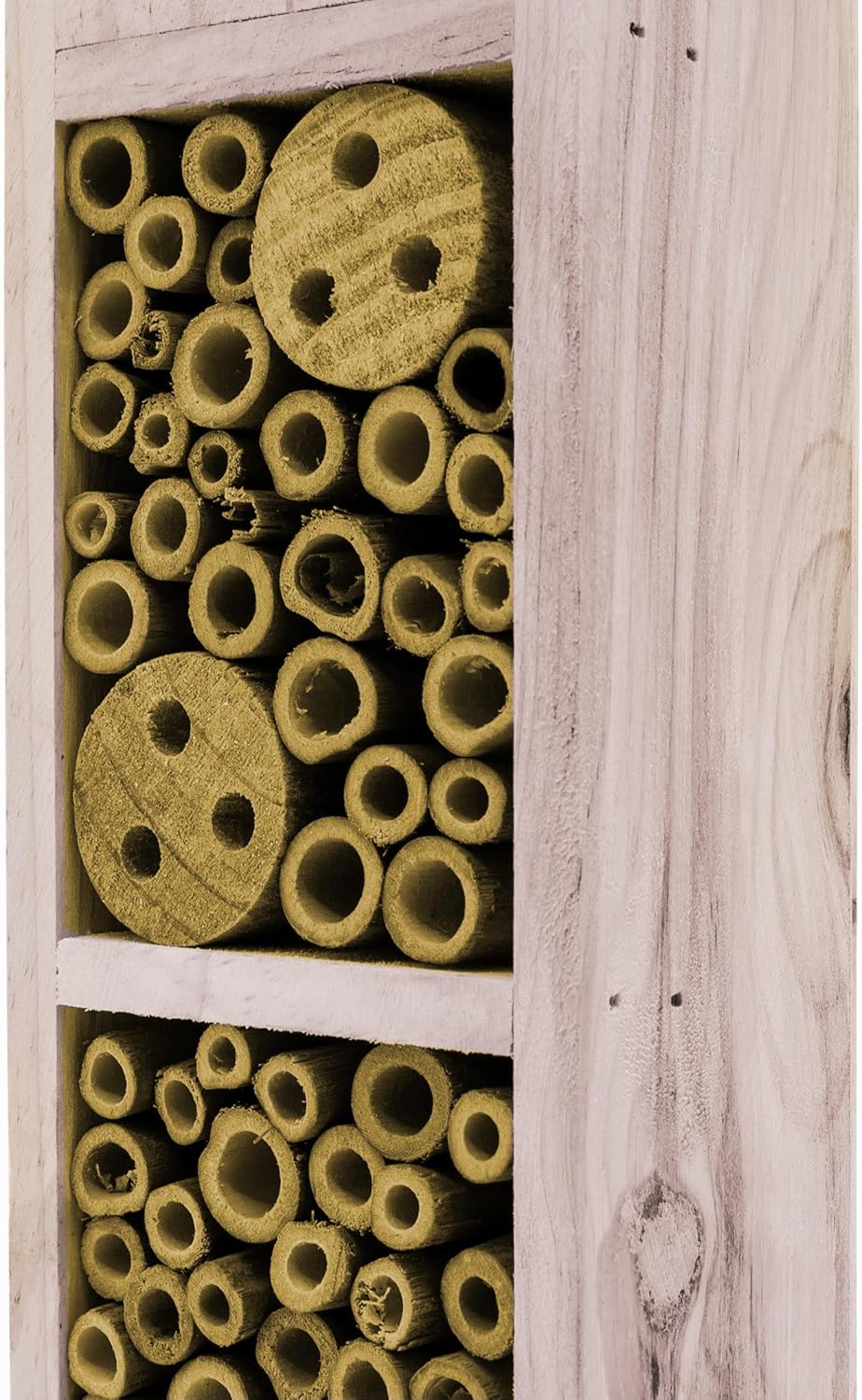 Holz Insektenhotel mit Erdspiess 78 cm - beige - Garten Deko Insektenhaus zum Aufstellen - Bienenhot