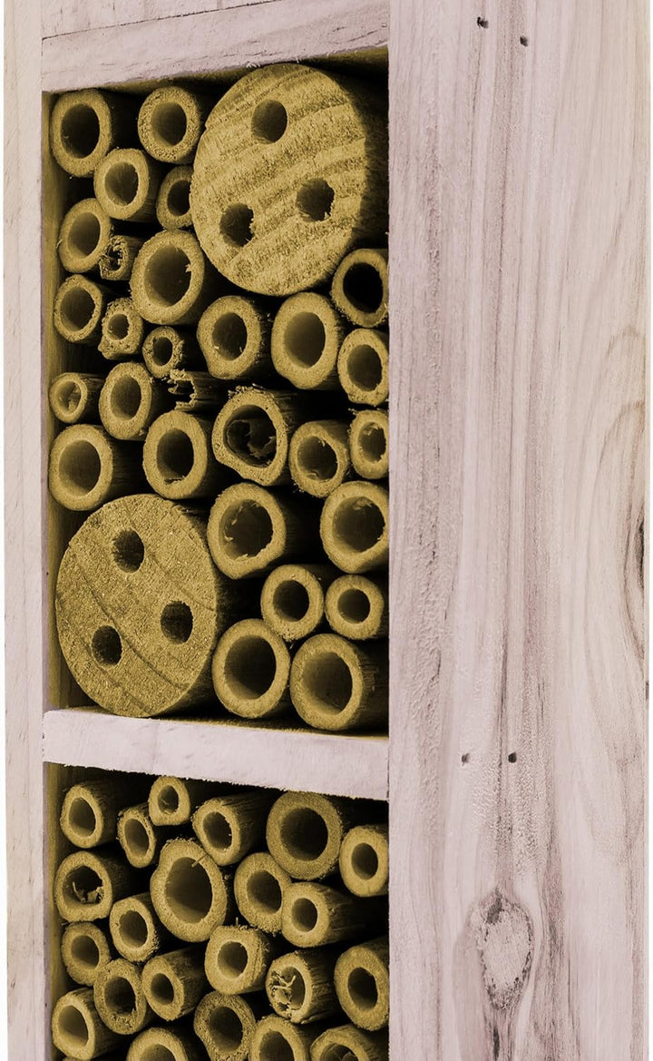 Holz Insektenhotel mit Erdspiess 78 cm - beige - Garten Deko Insektenhaus zum Aufstellen - Bienenhot