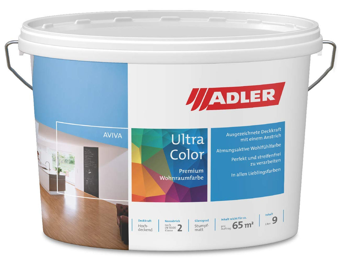 ADLER Ultra-Color Wandfarbe - erstklassige, matte Wand- & Deckenfarbe -Blaubart C12 114/1 hohe Deckk