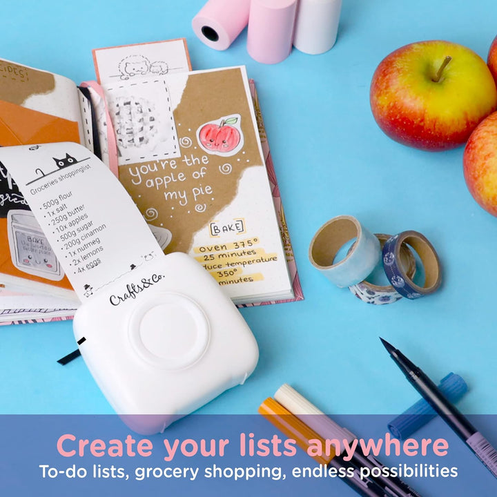 Crafts&Co® Portable Photo Printer, Mobile Mini Printer with 3 Rolls + App, Wireless Pocket Printer,