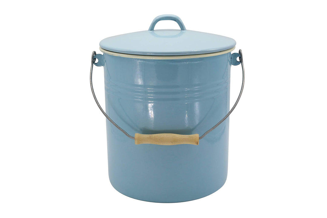 Karl Krüger M10PAB Mülleimer mit Deckel Sylt, Emaille, 10 L, blau, 30 x 30 x 40 cm, Blau