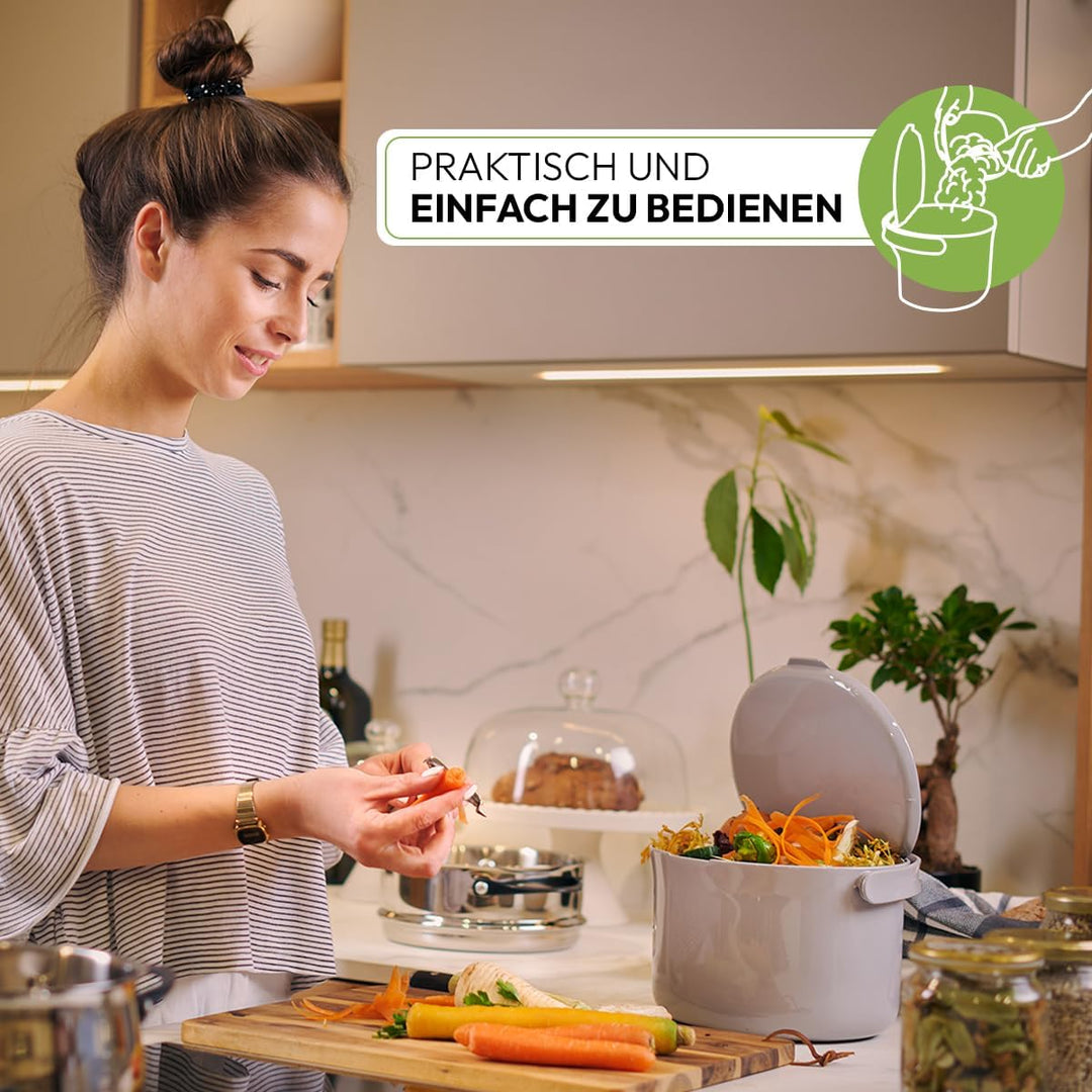 Skaza Daily Biomülleimer Küche 3,3 Liter – mit Deckel und Henkel – Einhändiges Öffnen – Abfalleimer