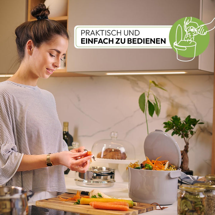 Skaza Daily Biomülleimer Küche 3,3 Liter – mit Deckel und Henkel – Einhändiges Öffnen – Abfalleimer