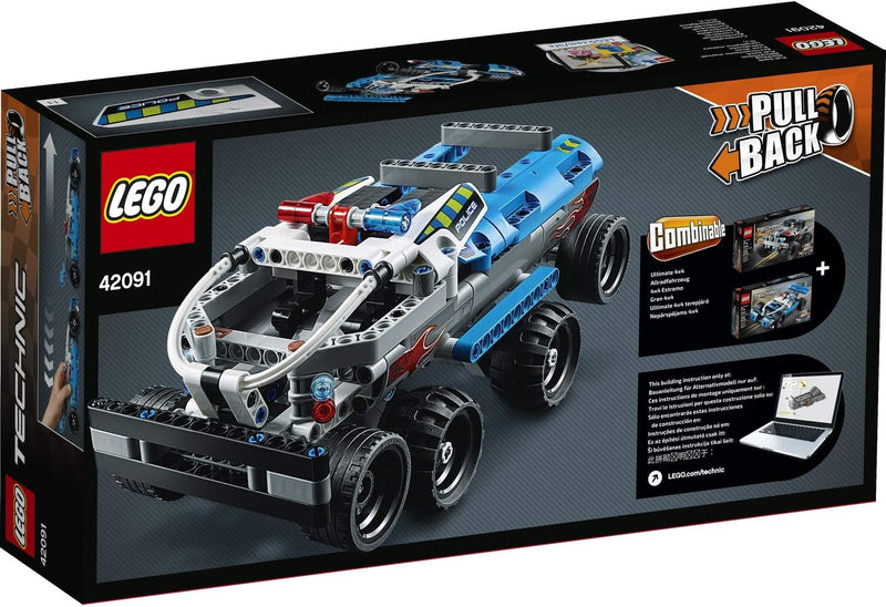 Lego 42091 Technic Polizei-Verfolgungsjagd, Spielzeugauto mit Rückziehmotor, Bauset für Jungen und M