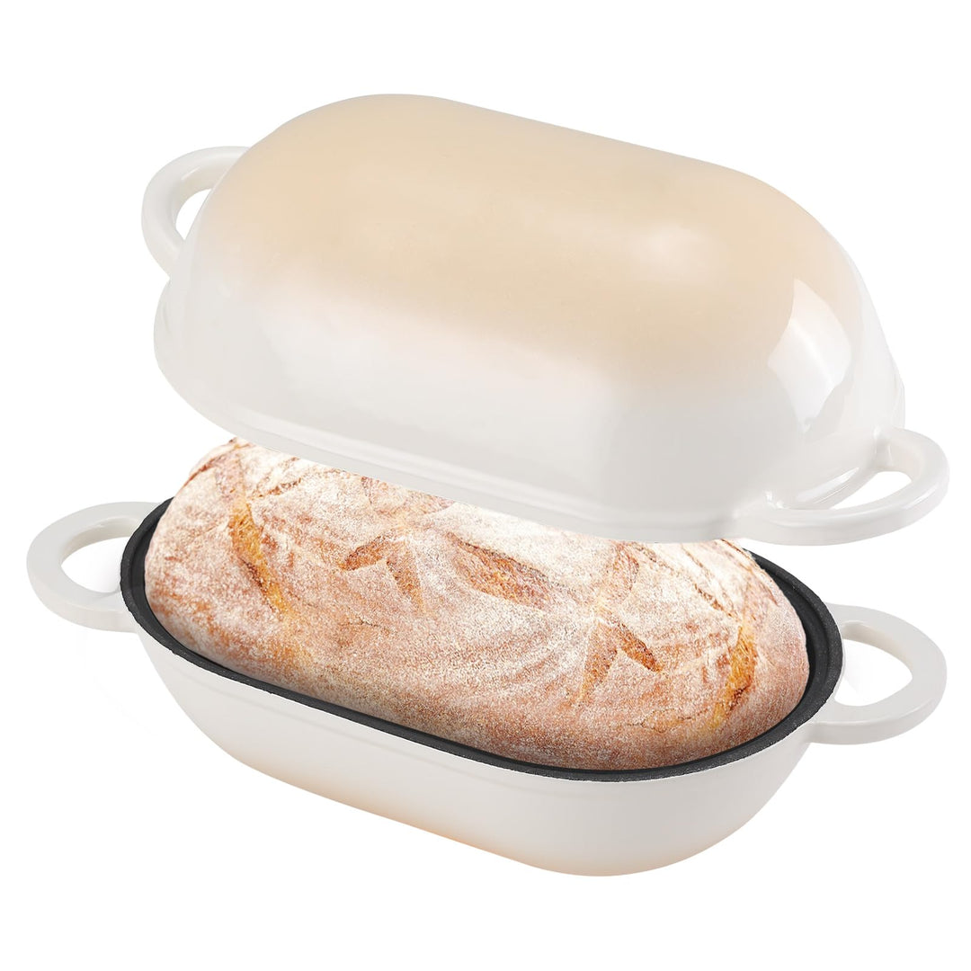 Gusseisen Brotbackform mit Deckel, 23 cm Emaille Gusseisen Topf Brot Backen, Bräter mit Deckel 2,75