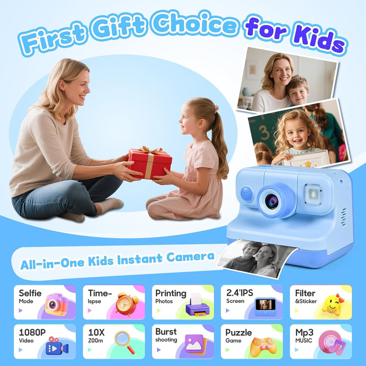 Sofortbildkamera Kinderkamera – 1080P 2,4 Zoll Digitalkamera Kinder Mit Kameratasche, 32GB Karte & D