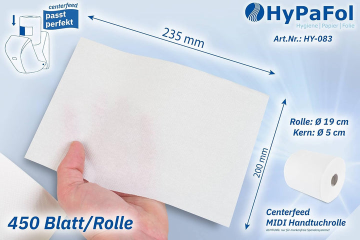 Hypafol Handtuchrolle aus Zellstoff | 2-lagig, 6 Rollen, hochweiss,20 x 23,5 cm, Ø19 cm |mit bequeme