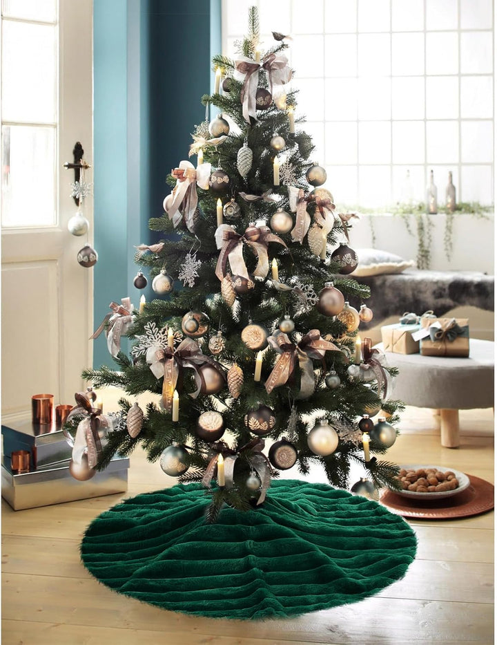 KONVINIT Weihnachtsbaumdecke Grün Luxus Kunstfell Round Christbaumdecke Weihnachtsbaumrock Weihnacht