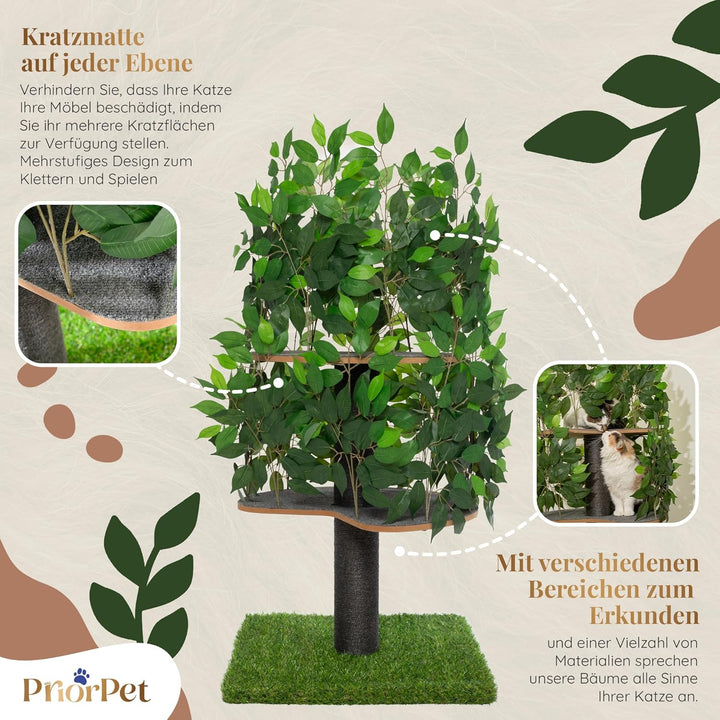 Kratzbaum Natur zum Klettern, Verstecken und Schlafen - gross mit austauschbaren Blättern - einfach