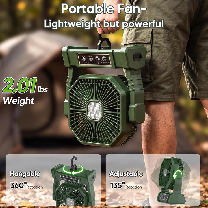 COZII Camping Ventilator, 20000mAh Tischventilator USB Ventilator Akku mit Licht, 4 Geschwindigkeite