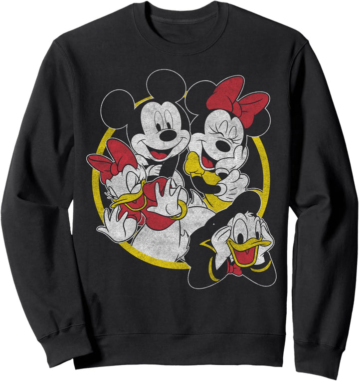 Disney Mickey And Friends Group Yellow Circle Outline Sweatshirt