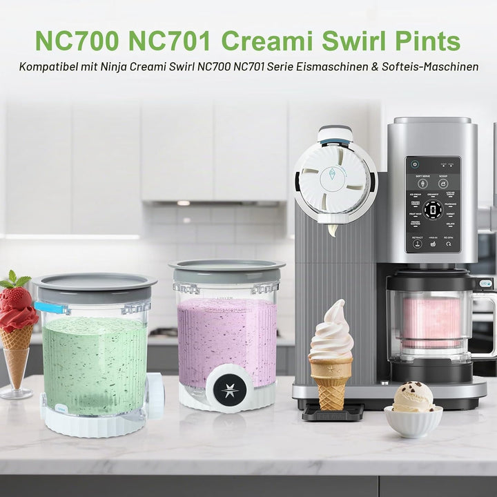 2 Stück Pint-Behälter für Ninja Swirl CREAMi, Swirl Pints und Deckel kompatibel mit NC700 NC701EU Se