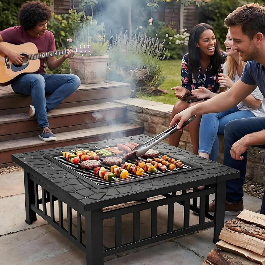 TLSUNNY Feuerschale mit Grillrost 81cm,3 in 1 Feuerstelle mit Funkenschutz,Feuerkorb mit Regenplane,