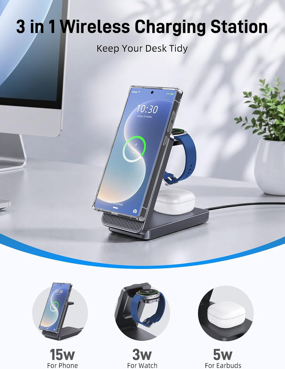 Magnetisch Induktive Ladestation für Samsung Galaxy S26 Ultra, 3 in 1 MagSafe Wireless Charger Faltb