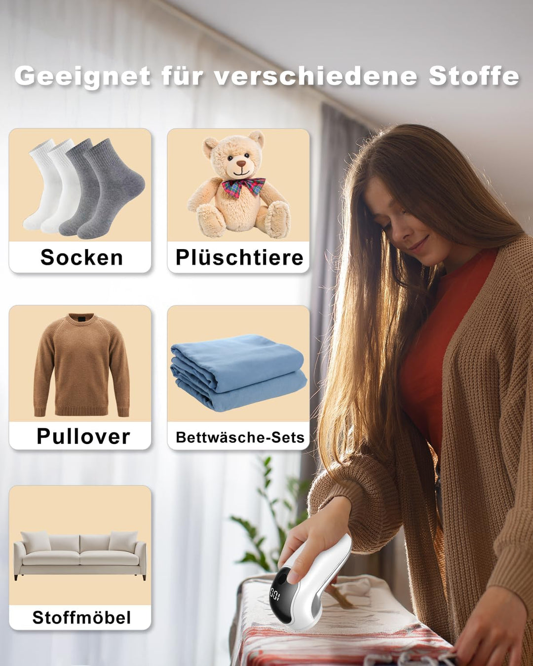 Fusselrasierer Elektrisch, Homtronics Fusselentferner, USB Aufladung, 3 Höheneinstellungen, LED-Anze