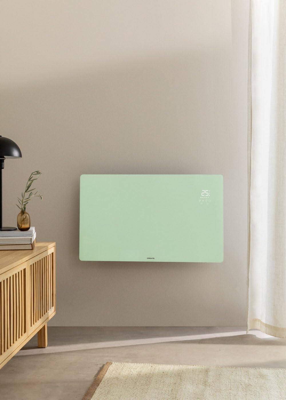 CREATE/WARM CRYSTAL 2000 W/Elektrischer Konvektor aus Glas mit WiFi pastellgrün/LED-Touchscreen, 2 L