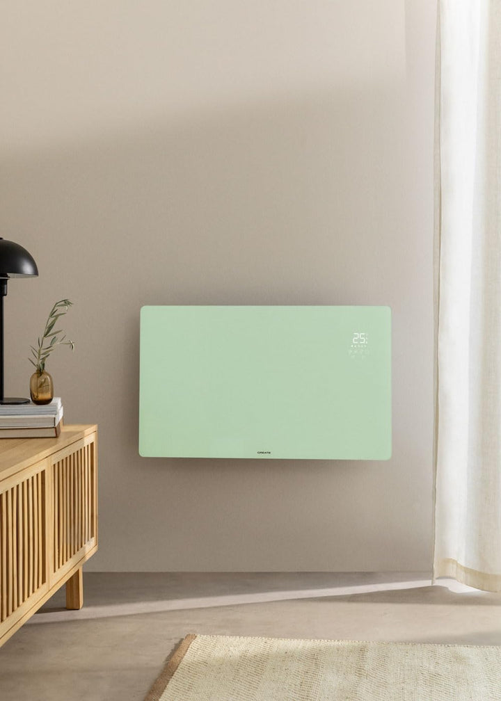 CREATE/WARM CRYSTAL 2000 W/Elektrischer Konvektor aus Glas mit WiFi pastellgrün/LED-Touchscreen, 2 L