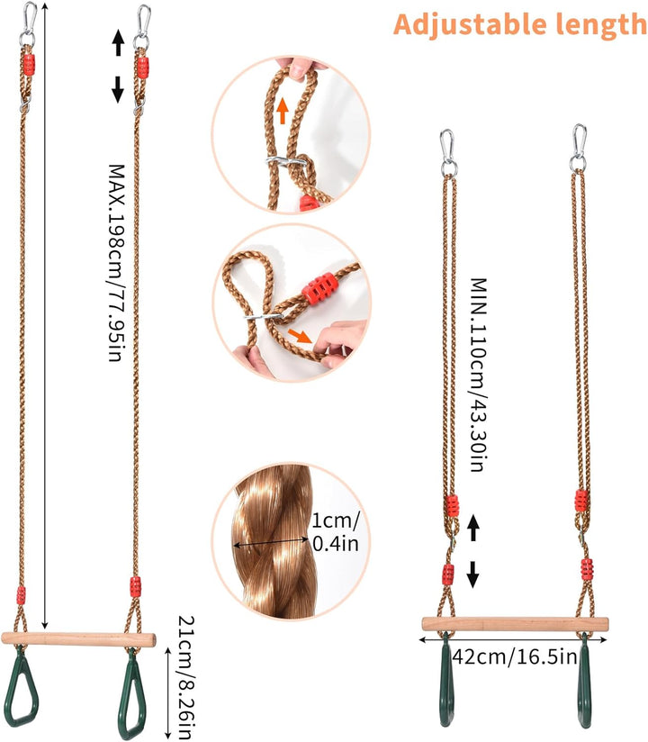 Morwealth Multifunktions Kinderholz Trapeze Schaukel mit Kunststoffringen Turnringe Ringe zum Aufhän