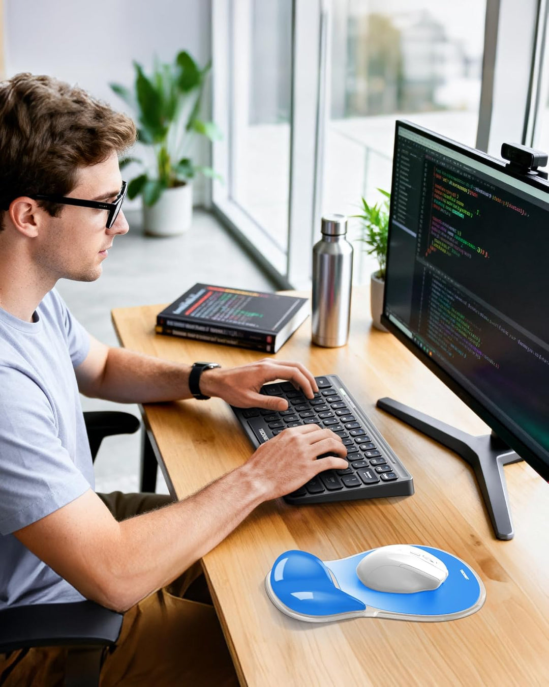 TECKNET Mauspad mit Gel-Handgelenkauflage, Ergonomische Tropfenförmige Vertiefung, Passt & Weich, Wa