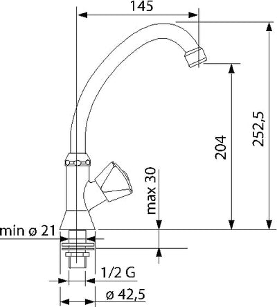 'aquaSu® Standventil Standard mit Drehgriff, Kaltwasserarmatur mit Spindel-Innenteil, Einhebelmische