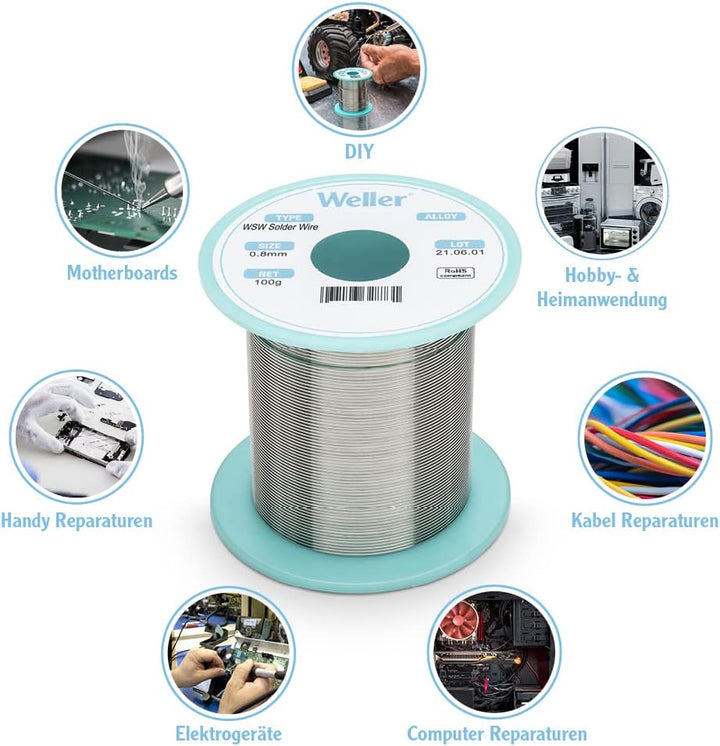 Weller WSW SAC M1 (T0051402599) Bleifreier Lötdraht, Ø 0,8mm, Legierung Sn96.5Ag3Cu0.5, Flussmittelg