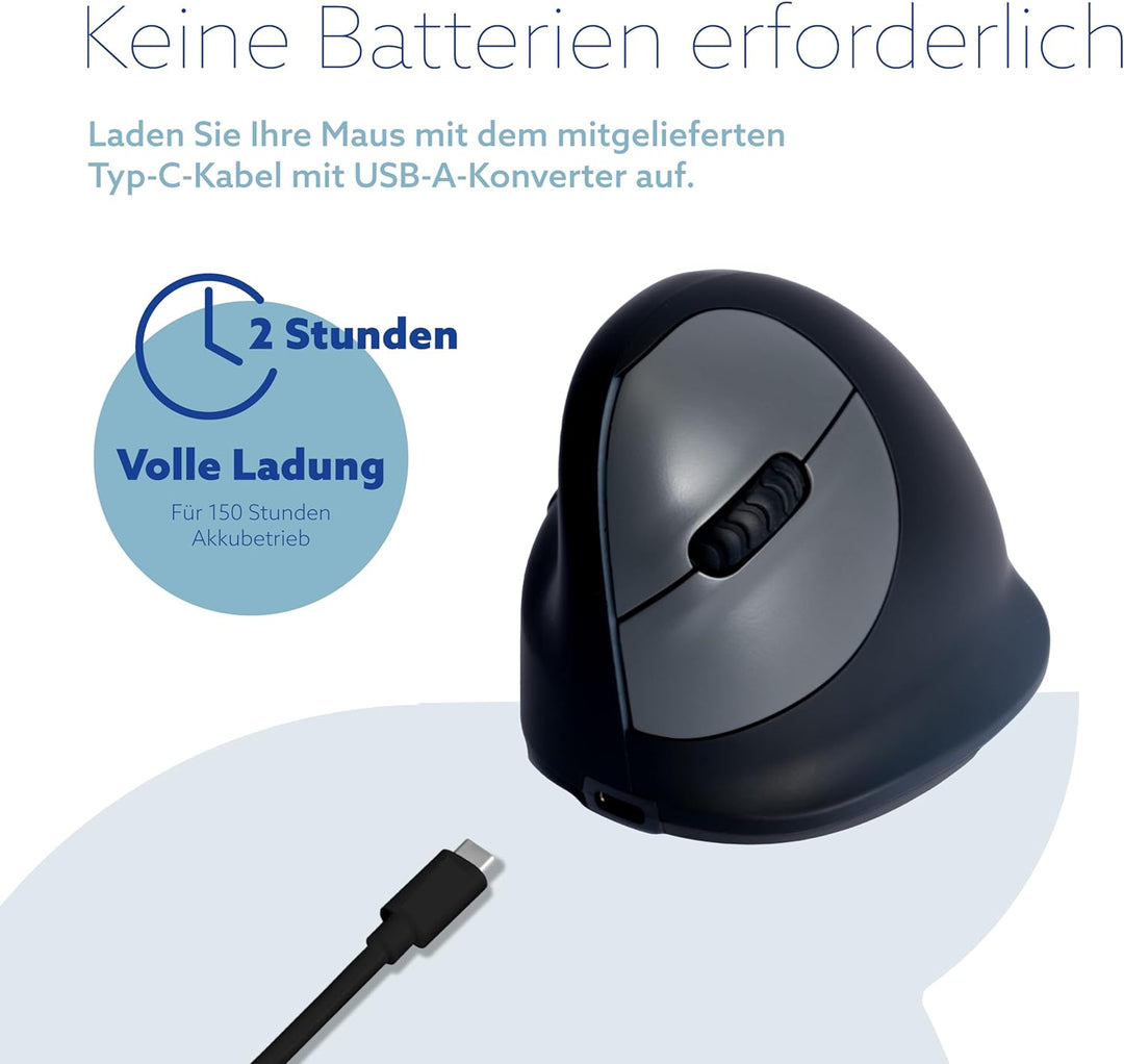R-Go HE Ergonomische Maus, Für linkshänder, 2.4G Kabellos, 500/1000/1750 DPI, 5 Tasten, Vertikale er