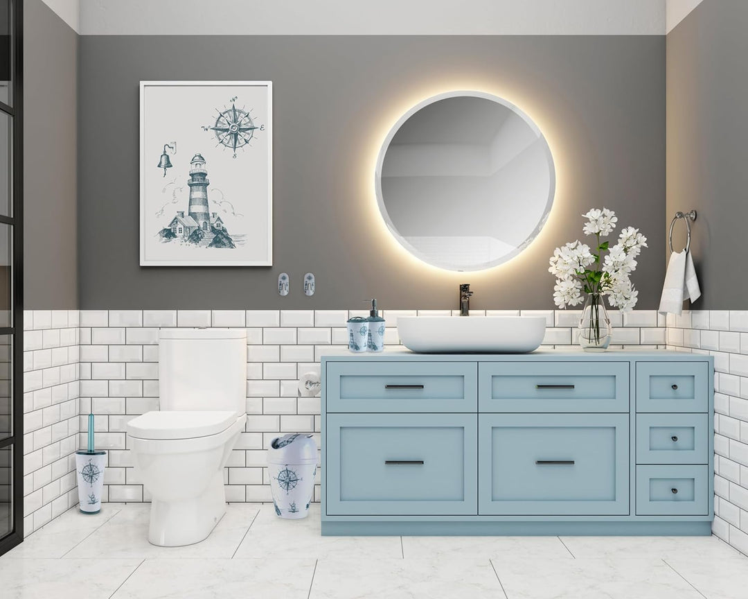 FH - Mülleimer Bad, WC Badezimmer Mülleimer Leuchtturm Motiv - Badezimmer Zubehör, Bad Accessoires,