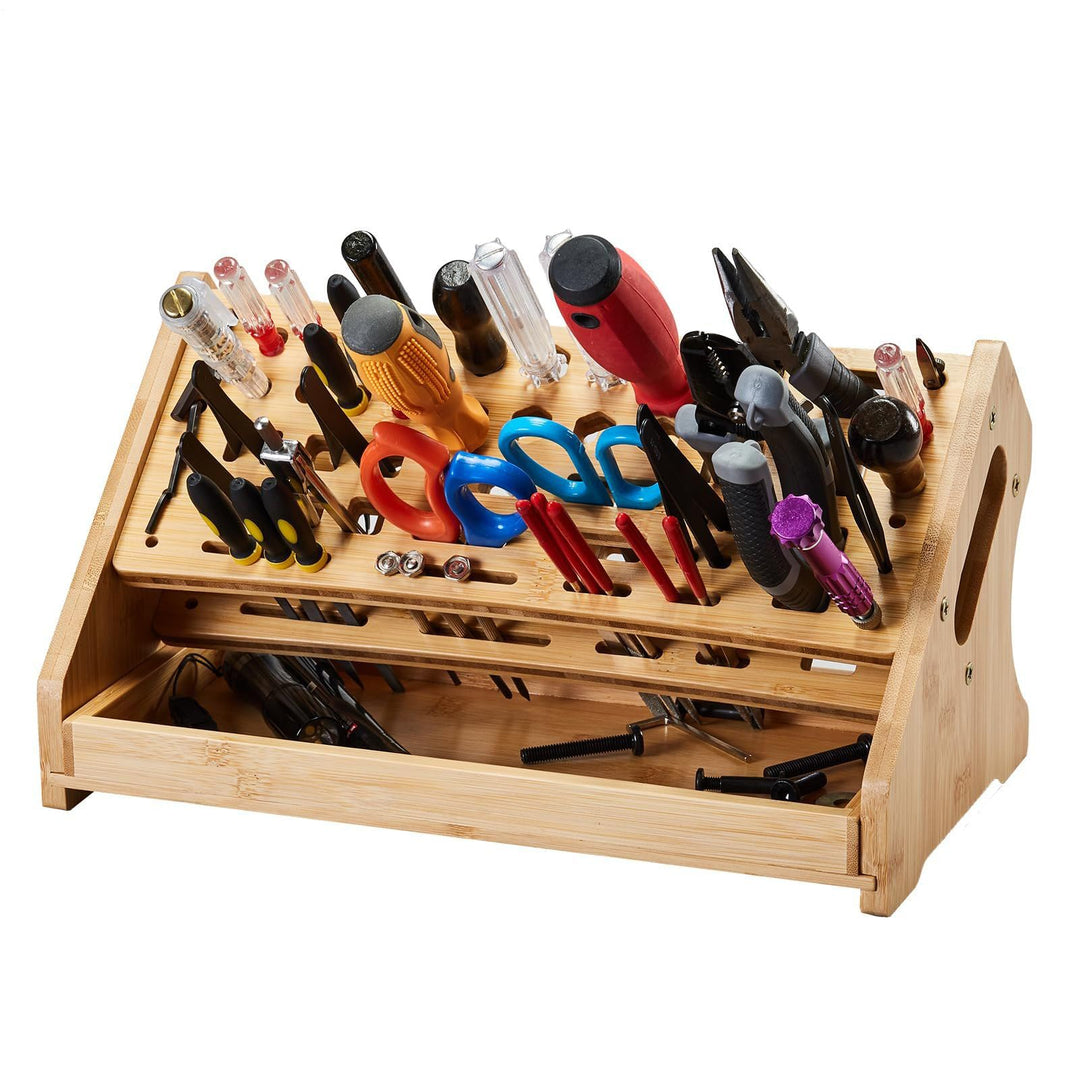 Schraubendreher Halter Organizer,Mit Tablett 53-Loch Holz Heimorganizer - Werkbank Organizer | Für H