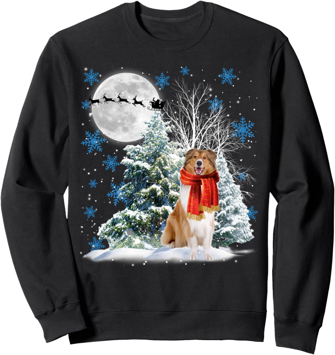 Rough Collie unter Mondschein Schnee Weihnachten Pyjama Sweatshirt