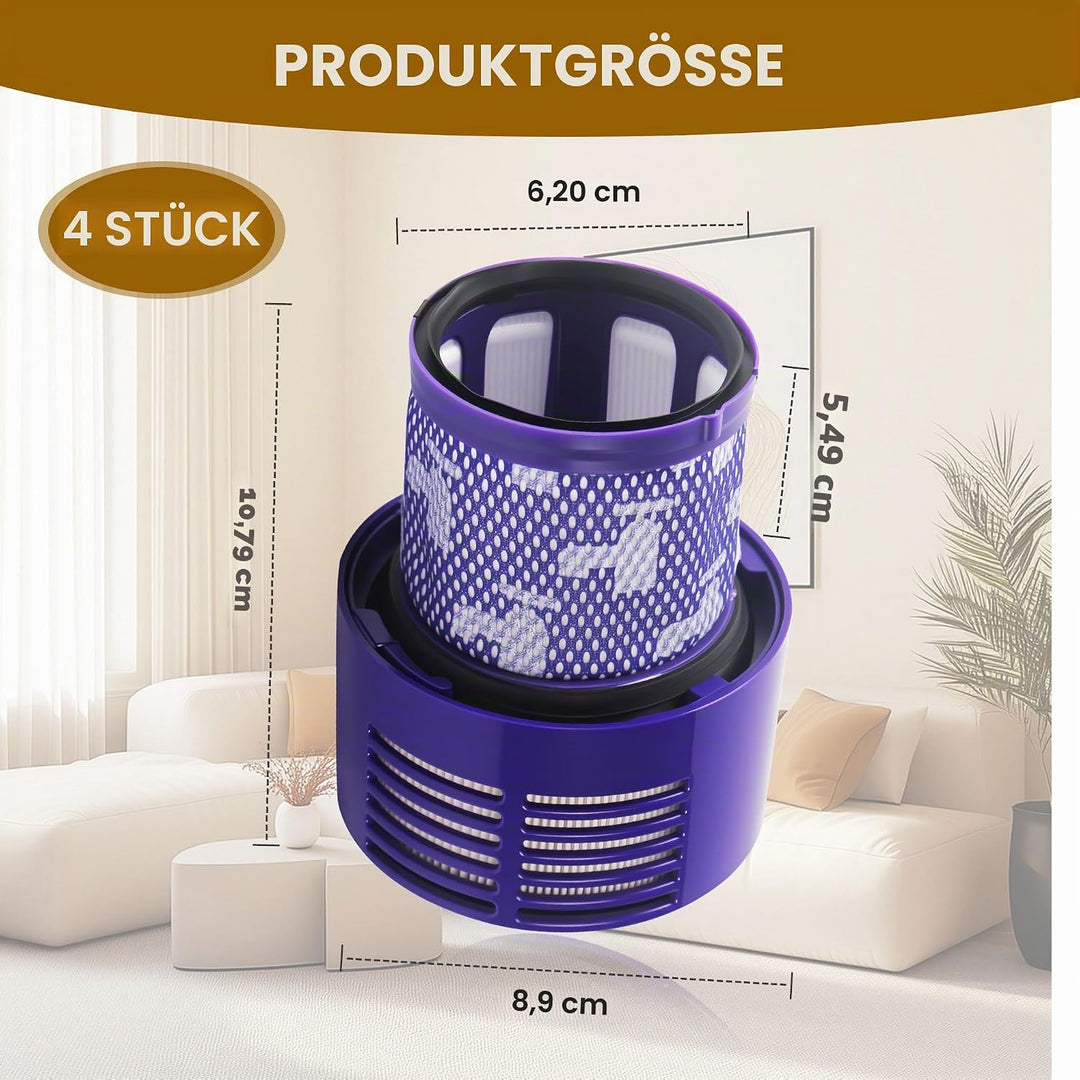 4er Pack Filter mit Reinigungsbürste, Geeignet für Dyson V10, Cyclone Series, Absolute, V10 Animal,