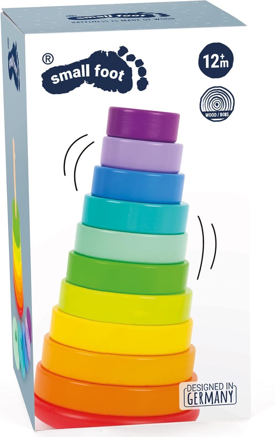 small foot Stapelturm Steckspiel Regenbogen, mit unterschiedlich grossen Holzscheiben, ab 12 Monaten