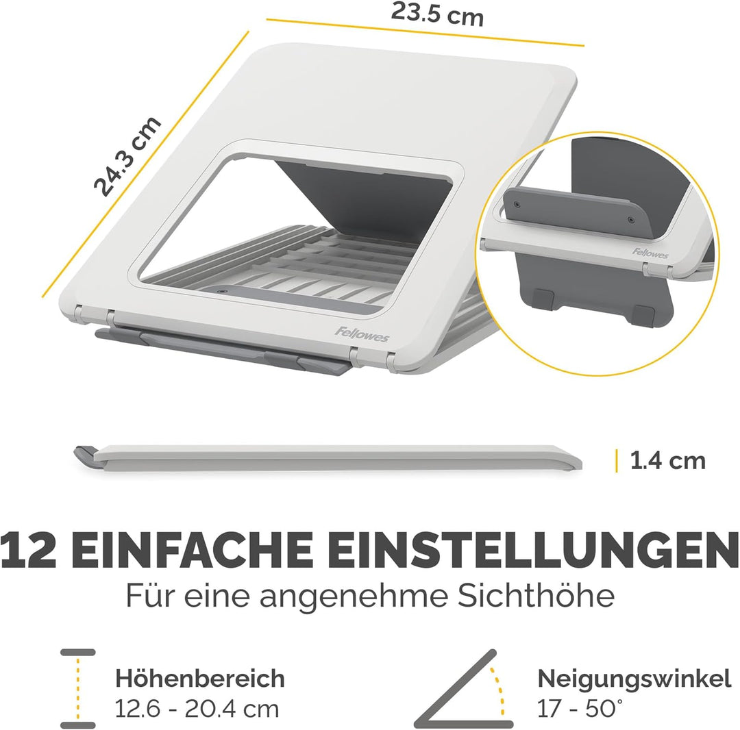 Fellowes Breyta™ Laptop-Ständer – verstellbar, 100% recycelbar, 12 Höhen, max. 15.6", 4kg. Für Zuhau