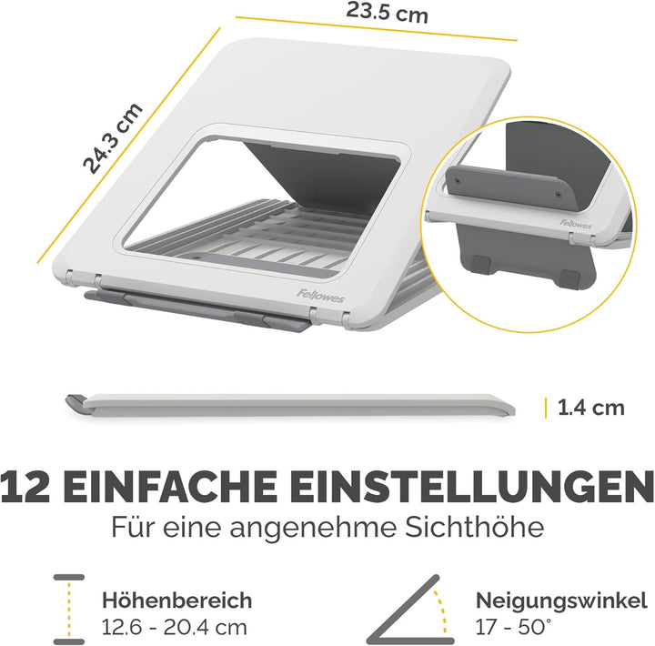 Fellowes Breyta™ Laptop-Ständer – verstellbar, 100% recycelbar, 12 Höhen, max. 15.6", 4kg. Für Zuhau