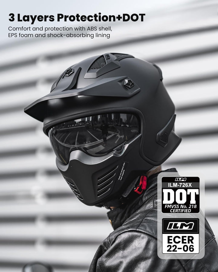 ILM Helm Motorrad Integralhelm Motocross Herren Damen Vintage Retro mit Visier ECE Model 726X XXL Sc