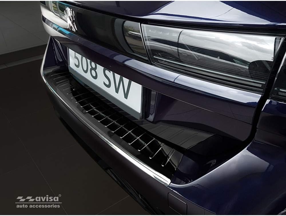 Avisa Schwarz Edelstahl Heckstossstangenschutz kompatibel mit Peugeot 508 II SW 2019- 'Ribs'