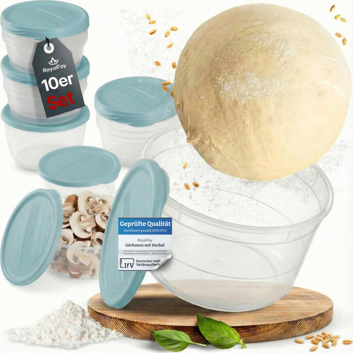 Pizzaballenbox Piccolo 10er Set – Gärboxen mit Deckel Farbe türkis – lebensmittelechte Mealprepbox f