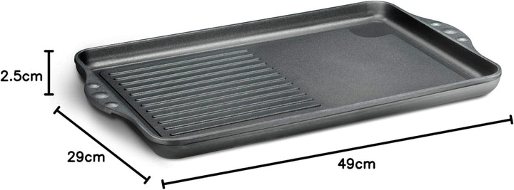 Grosse Aluguss Grillplatte Induktion 49x29 cm I Beschichtete Bratplatte Induktionskochfeld I Grill G