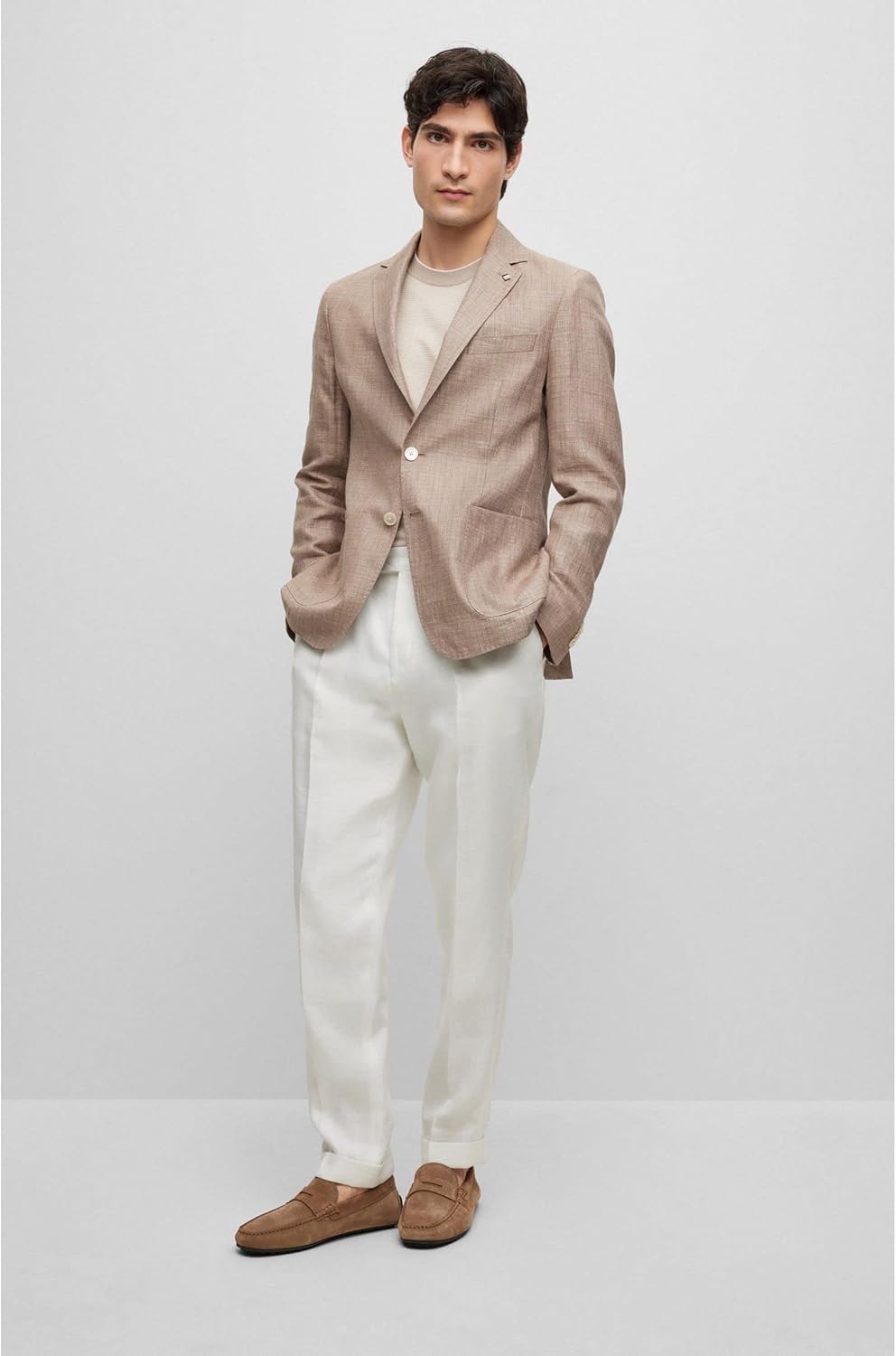 BOSS Herren Noel Mocc Mokassins aus Veloursleder mit Branding Grösse 40 EU Medium Beige260, 40 EU Me